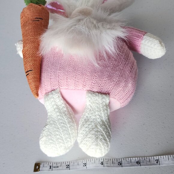 EASTER GNOME SET in Pink Wearing Bunny Ears, Holding Large Carrot Plush Spring - Picture 5 of 8